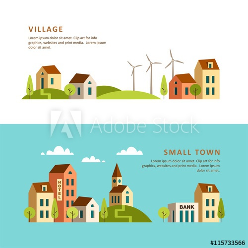 500x500 Rural And Urban Landscape Village Small Town Vector