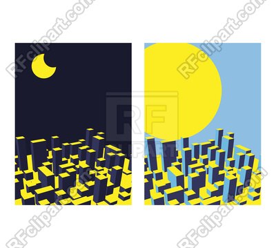 400x359 Skyline City Night And Day Abstract Town Vector Image