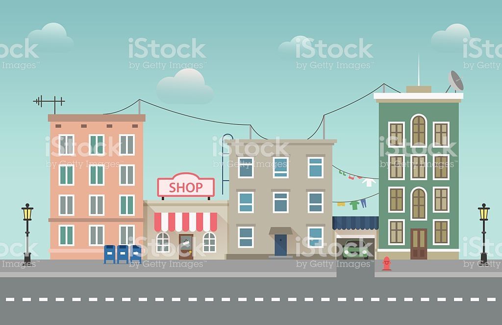 1024x664 Day City Urban Landscape Small Town Vector Illustration In Flat