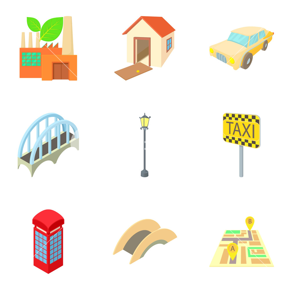 1000x1000 European Town Icons Set Cartoon Set Of European Town Vector