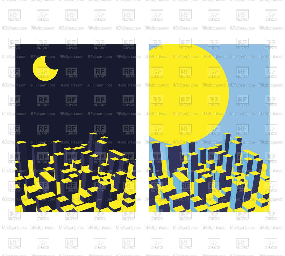 1200x1077 Skyline City Night And Day Abstract Town Vector Image