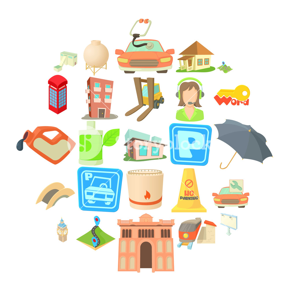 1000x1000 Town Icons Set Cartoon Set Of Town Vector Icons For Web