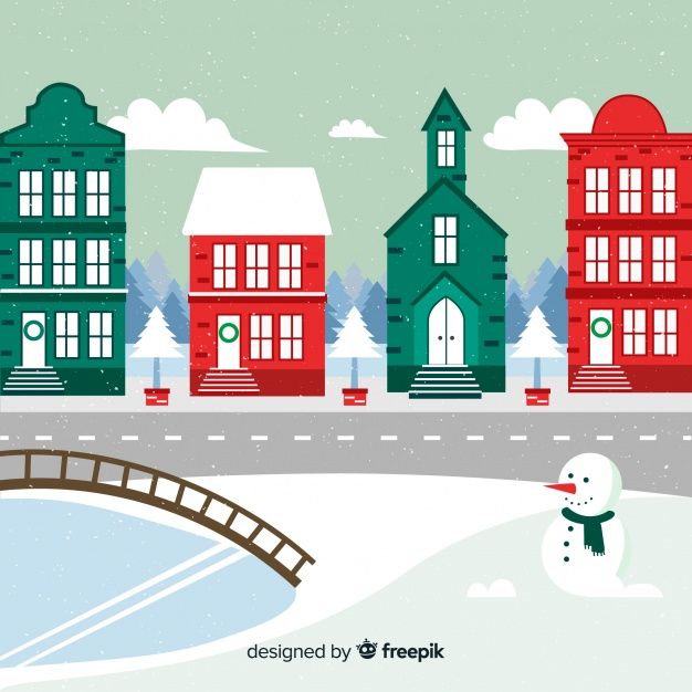 626x626 Christmas Town Background In Flat Design Free Vector Gaby Dieppa