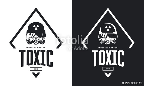 500x300 Rider In Helmet And Gas Mask Black And White Isolated Vector Logo