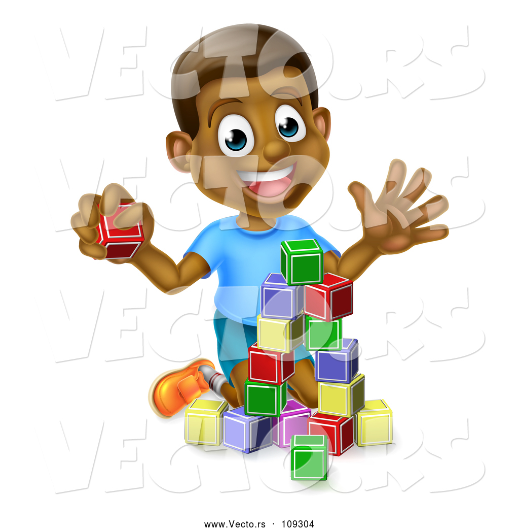 Vector Of Happy Black Boy Waving And Playing With Toy Blocks 1024x1044 Vector Of Happy Black Boy Waving And Playing With Toy Blocks