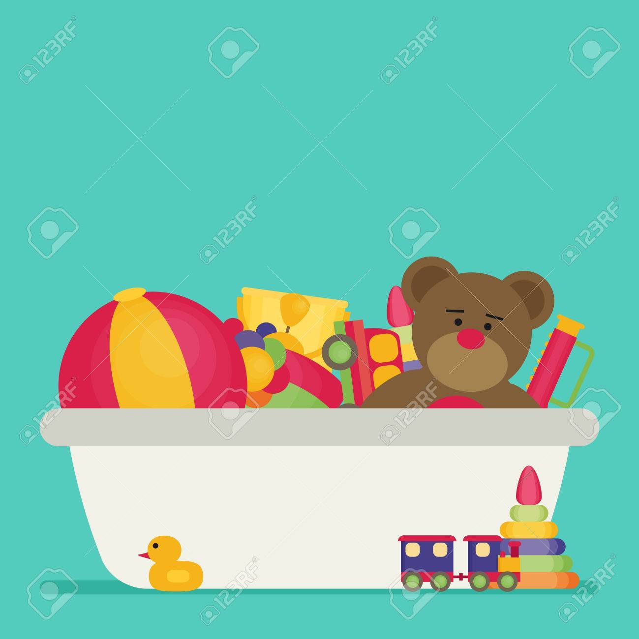 1299x1300 Kids Toy Box Full Of Toys Modern Flat Style Vector Illustration