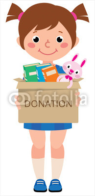 194x400 Vector Illustration Girl Child Holding A Toy Box For Donations