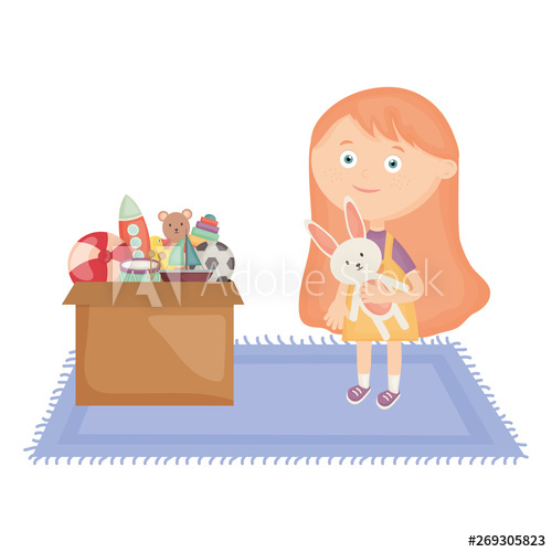500x500 Cute Little Girl With Rabbit Stuffed And Toy Box
