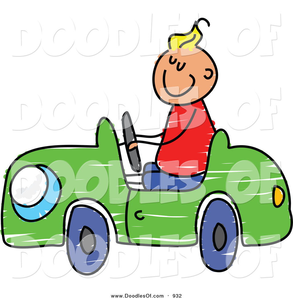1024x1044 Vector Clipart Of A Doodled Blond White Boy Driving A Toy Car
