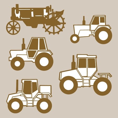 450x450 Tractor Silhouette On Brown Background, Vector Illustration