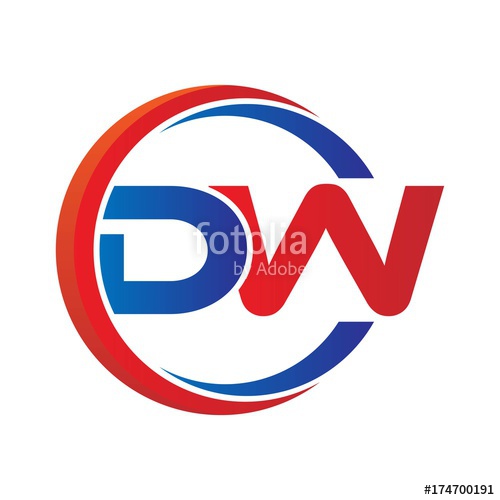 500x500 Dw Logo Vector Modern Initial Swoosh Circle Blue And Red Stock