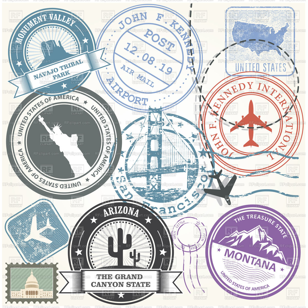 1200x1200 United States Travel Stamps Set
