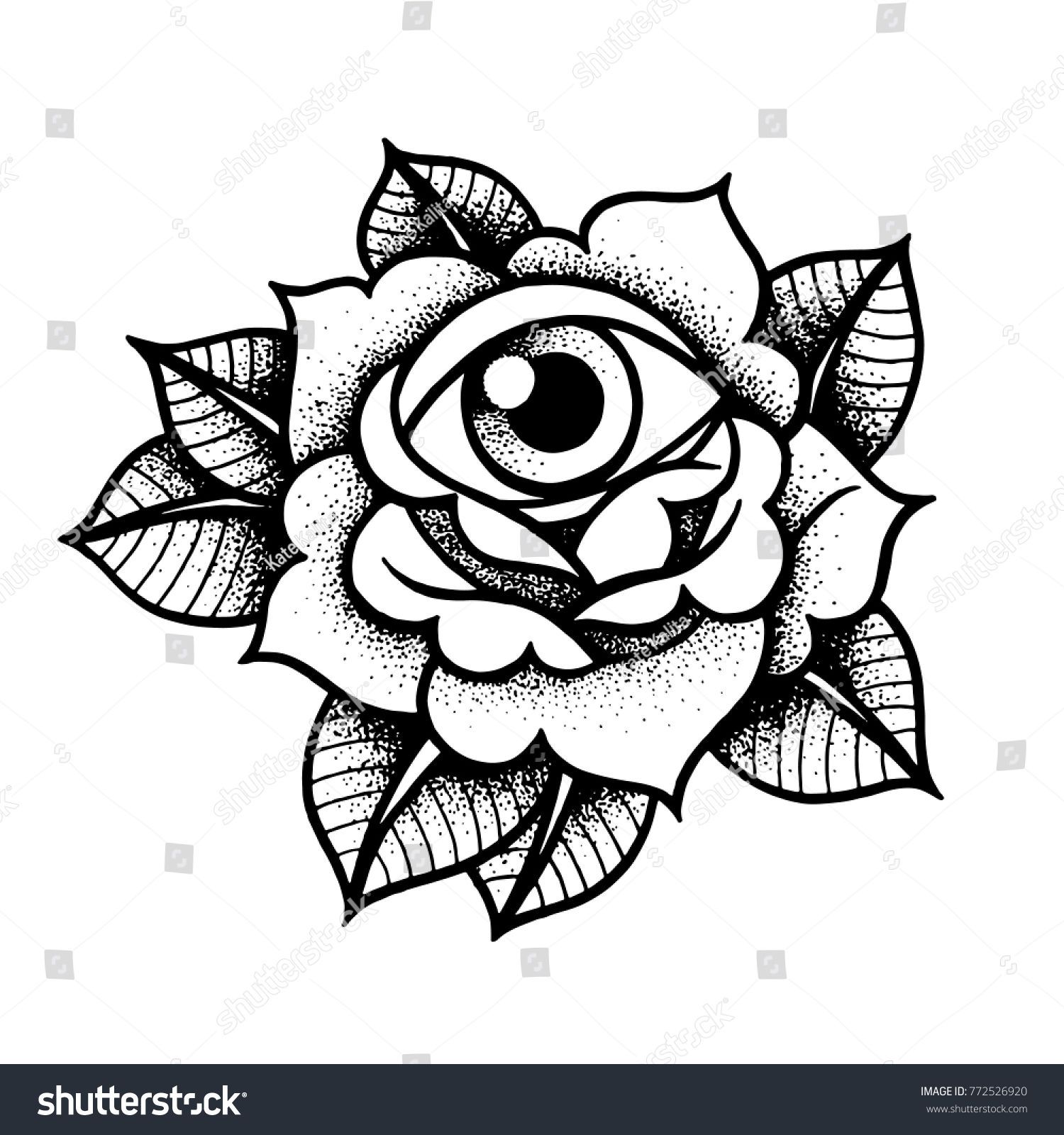 1500x1600 Old School Rose Tattoo With Eye Traditional Black Dot Style Ink