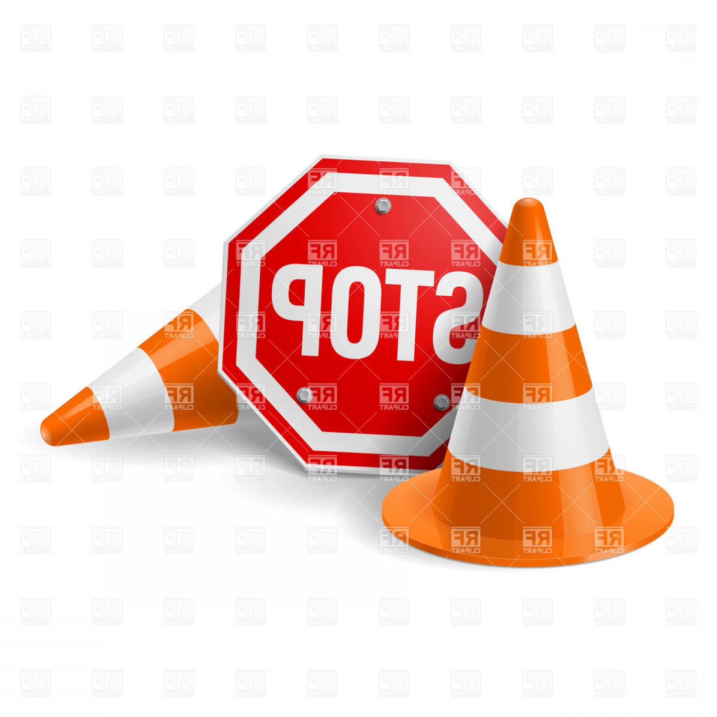 1440x1440 Traffic Cones And Red Stop Sign Vector Clipart Handandbeak