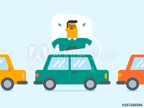 Angry Caucasian White Man In A Car Stuck In A Traffic Jam 500x375 Angry Caucasian White Man In A Car Stuck In A Traffic Jam