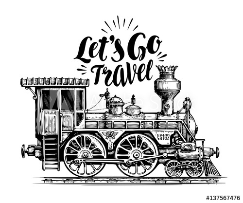 500x417 Hand Drawn Vintage Locomotive, Steam Train, Transport Railway
