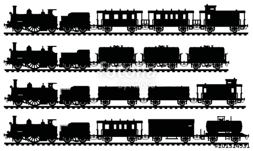 500x300 Four Black Silhouettes Of Vintage Steam Trains Stock Image