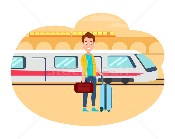 600x477 Man With Baggage Wait For Train