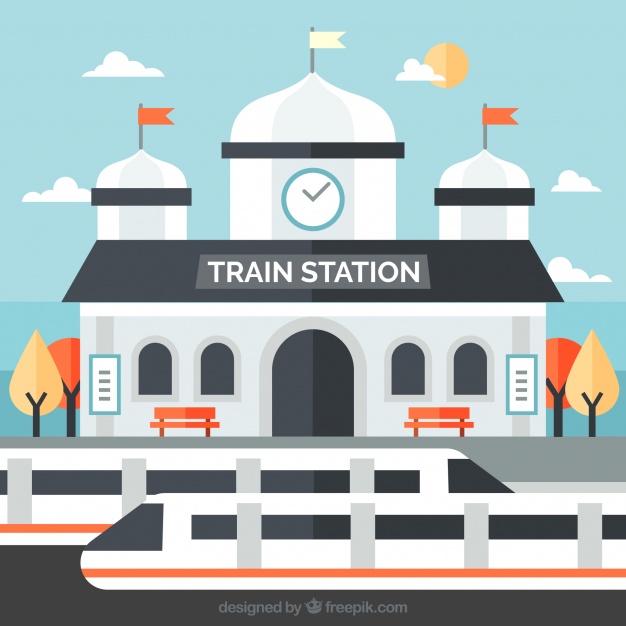 626x626 Flat Train Station With Modern Trains Vector Free Download