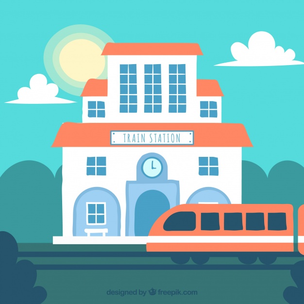 626x626 Hand Drawn Background Of Colored Train Station Vector Free Download