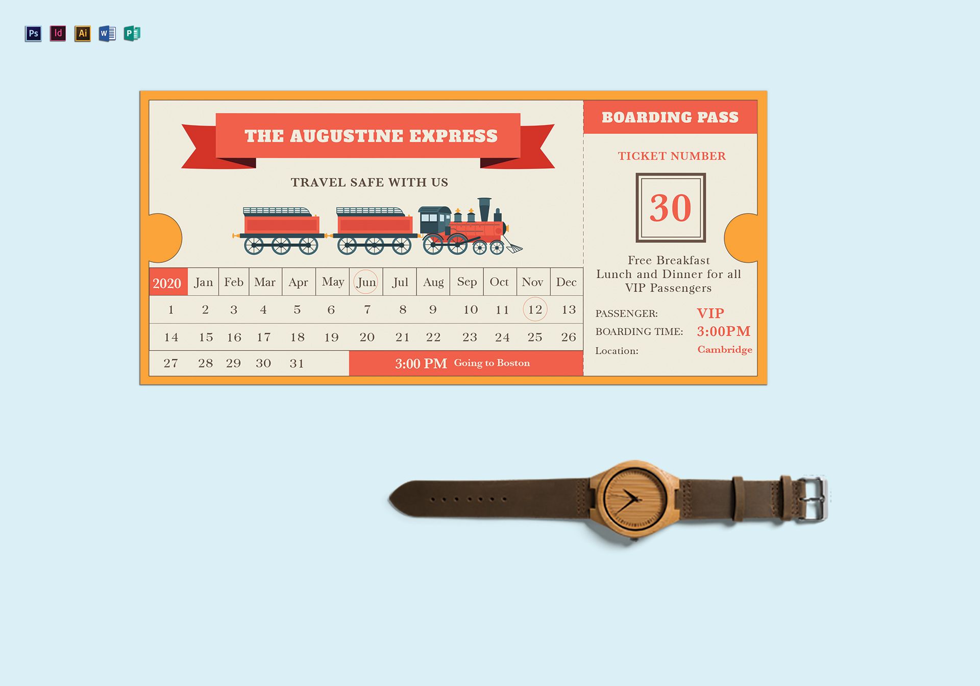 1920x1344 Vector Train Ticket Design Template Word, Publisher