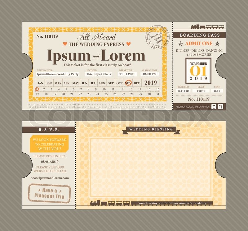 800x743 Vector Train Ticket Wedding Invitation Stock Vector Colourbox