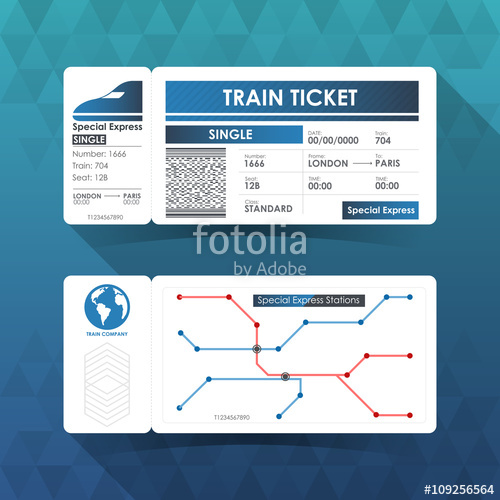 500x500 Train Ticket Card, Element Design With Blue Color Vector Illust