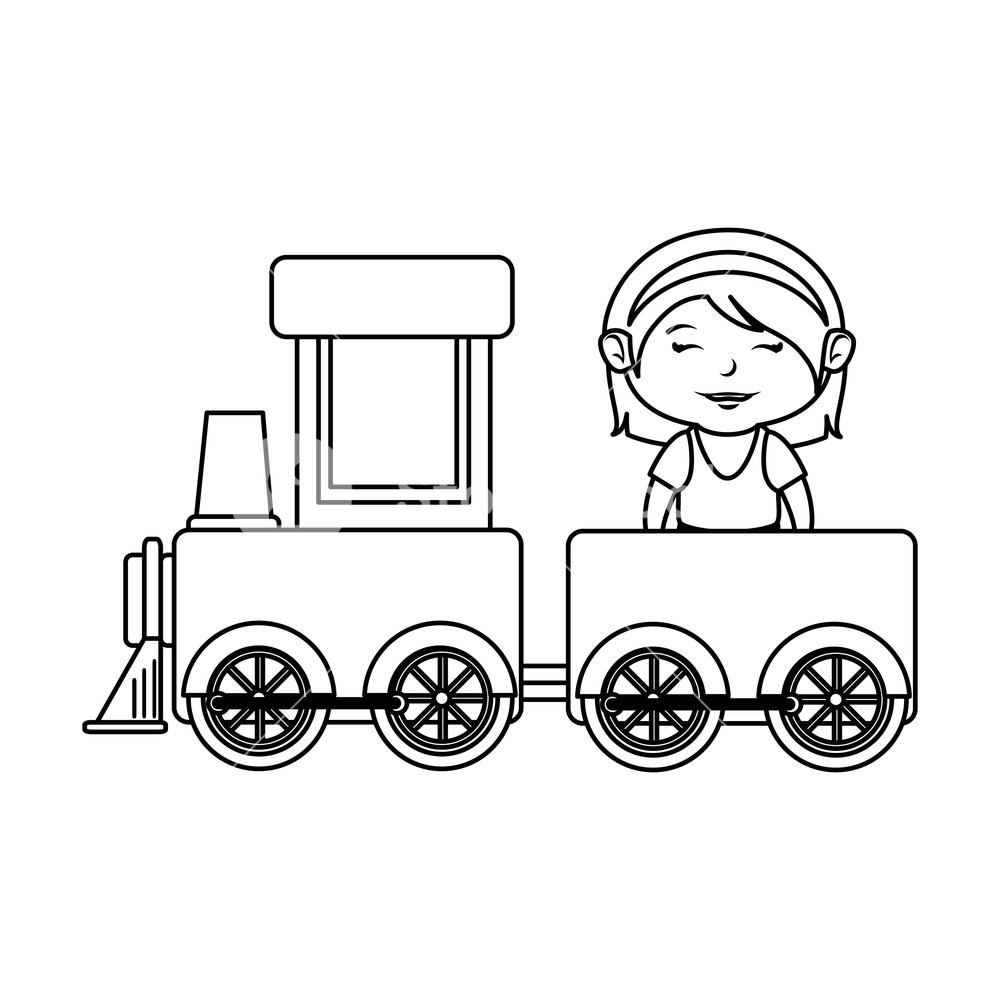 1000x1000 Little Girl With Train Vector Illustration Design Royalty Free