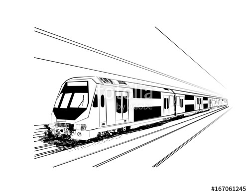 500x390 Metro Train Vector Sketches In Black Lines Stock Image