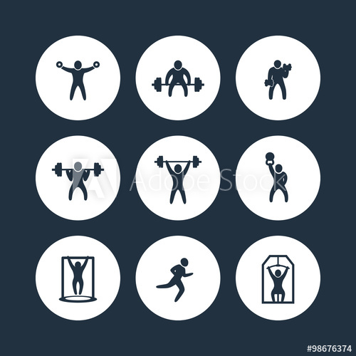 500x500 Gym, Fitness Exercises Round Icons, Gym Training, Workout Icon
