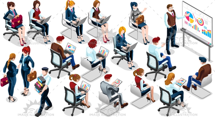 690x376 Isometric People Sale Training Icon Set Vector Illustration
