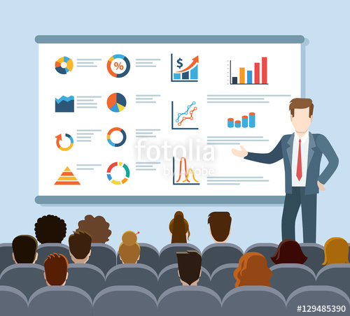 500x452 Flat Speaker Audience Listen Seminar Vector Business Training