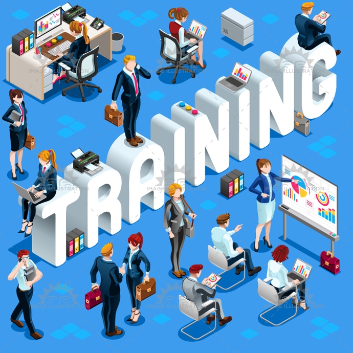690x690 Isometric People Training Icon Set Vector Illustration