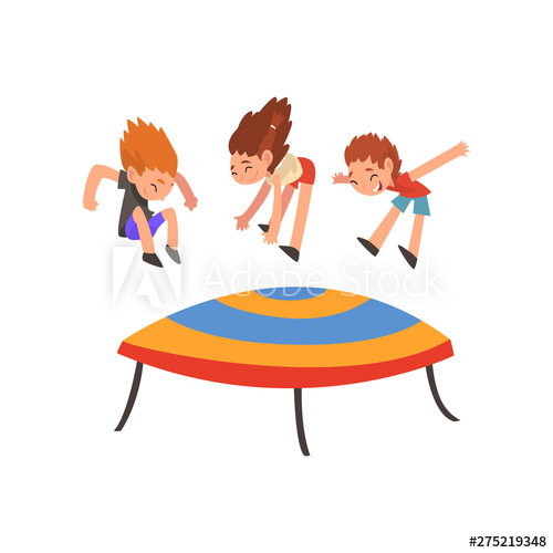 500x500 Cute Happy Boys And Girl Jumping On Trampoline, Smiling Little