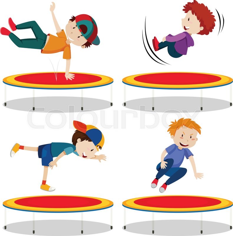 791x800 Boy Jumping Trampoline On White Stock Vector Colourbox