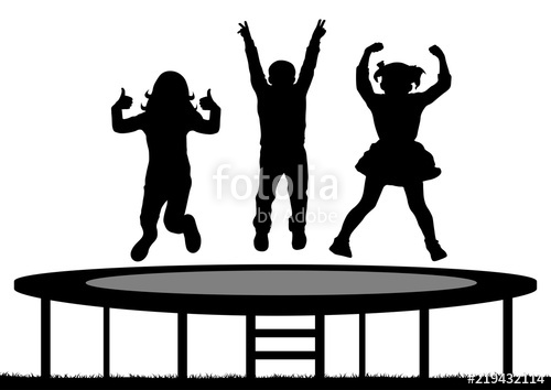 500x354 Children Jumping On Trampoline, Silhouette, Vector Stock Image