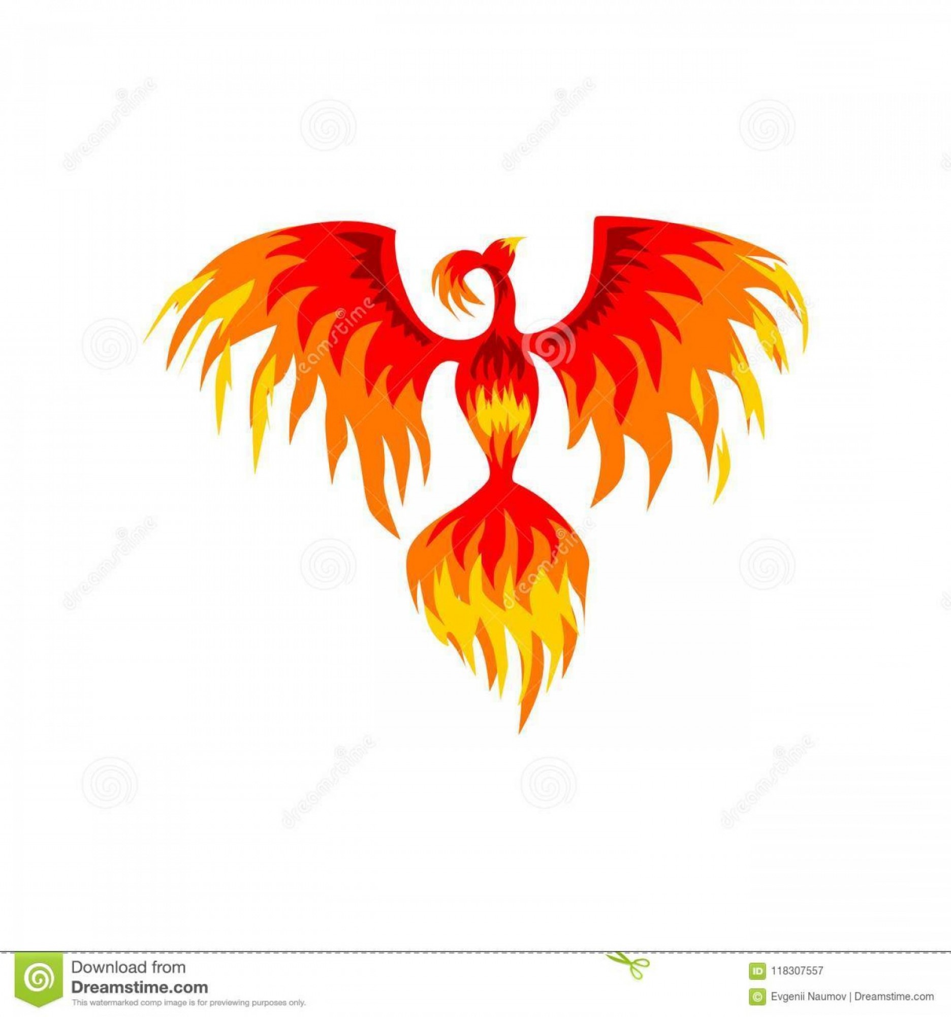 1872x2001 Phoenix Flaming Mythical Firebird Vector Illustration White