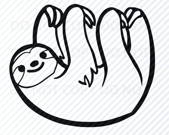 570x456 Sloth For Cricut Black White Transfer Vector Etsy