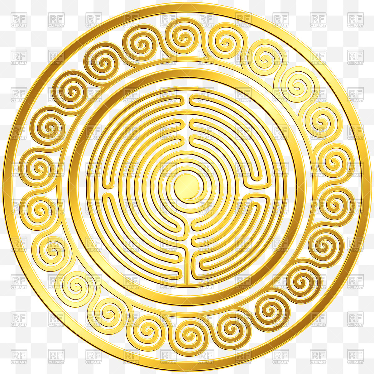 1200x1200 Round Golden Greek Meander Pattern On Transparent Background