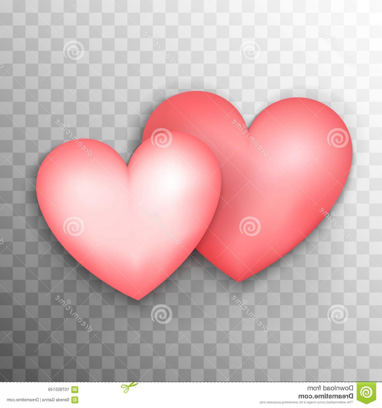 1560x1668 Two Pink Hearts Vector Illustration Realistic Love Objects Over