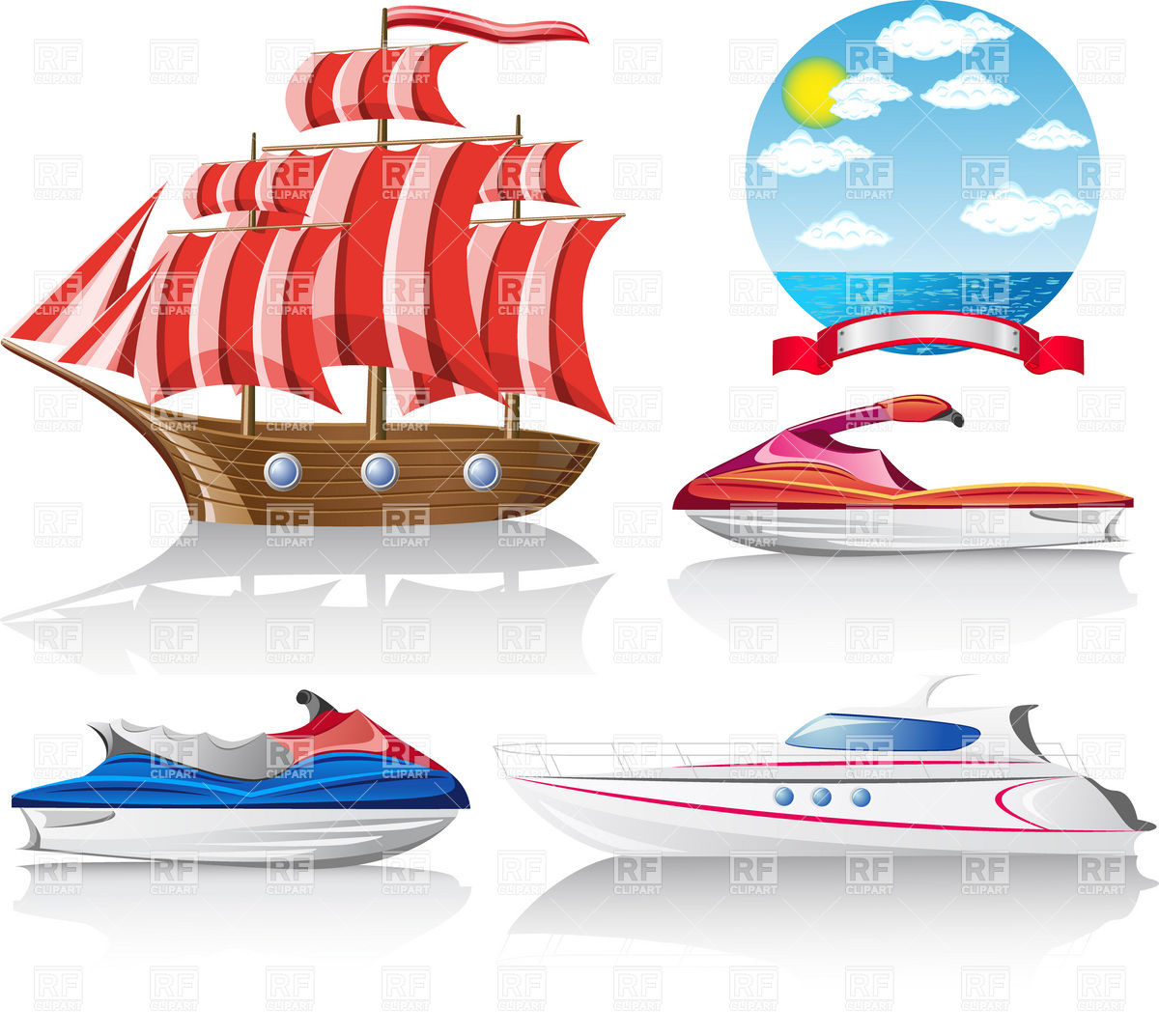 Set Of Icons Of Marine And Water Transport Vector Image 1200x1073 Set Of Icons Of Marine And Water Transport Vector Image