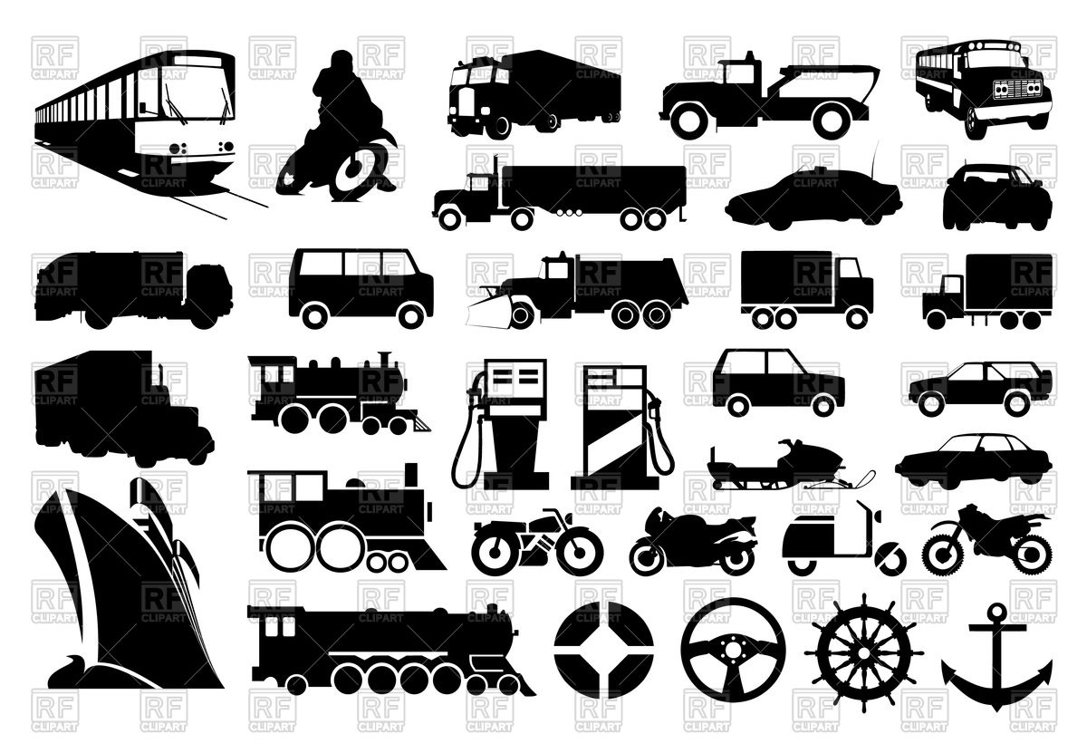 Collection Of Silhouettes Of Various Transport Vector Image 1200x831 Collection Of Silhouettes Of Various Transport Vector Image