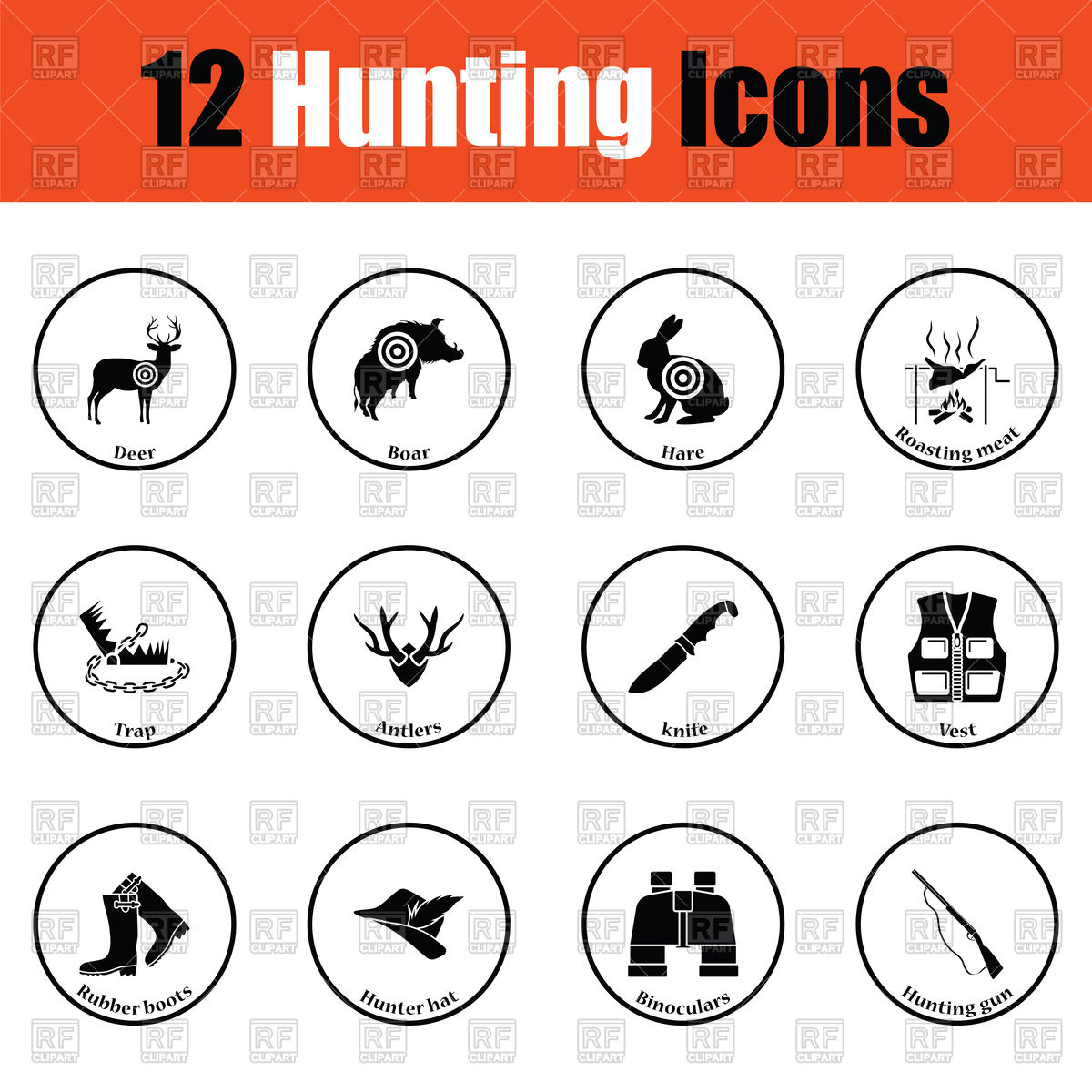 1200x1200 Hunting Icon Set Boar With Target, Trap Vector Image Of Icons