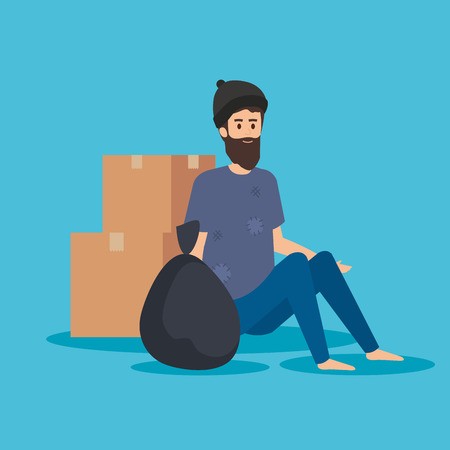 450x450 Man Indigent With Boxes And Trash Bag Vector Illustration Royalty