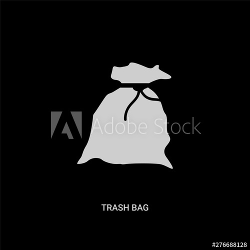 500x500 White Trash Bag Vector Icon On Black Background Modern Flat Trash