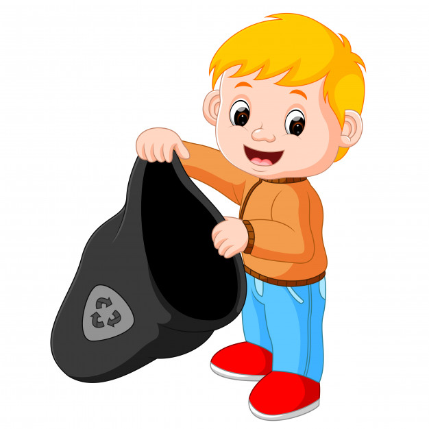626x626 Boy Handling A Plastic Garbage Bag Vector Premium Download