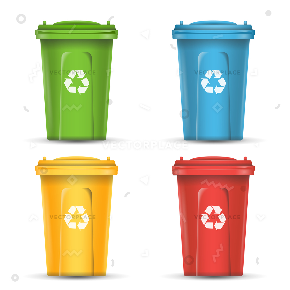 1000x1000 Colorful Recycle Trash Bins Set Realistic Vector Illustration