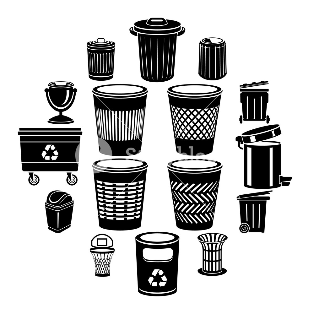 1000x1000 Trash Can Icons Set Simple Illustration Of Trash Can Vector