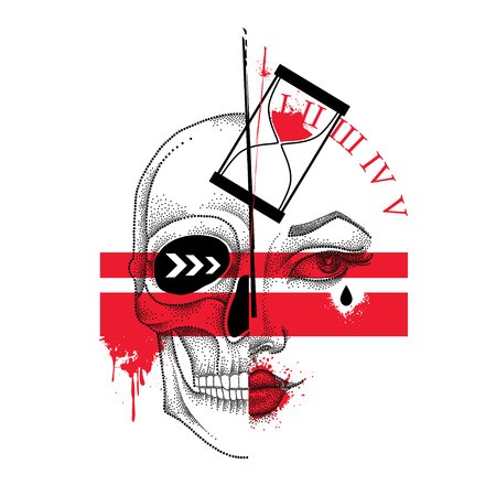 Vector Illustration With Dotted Half Woman Face And Skull 450x450 Vector Illustration With Dotted Half Woman Face And Skull