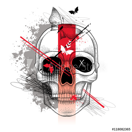 Vector Illustration With Dotted Skull, Abstract Lines, Butterflies 500x500 Vector Illustration With Dotted Skull, Abstract Lines, Butterflies